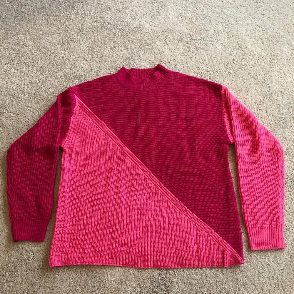 NWOT Shein ColorBlock Long-Sleeve Oversize Knit Sweater Top - Picture 1 of 9